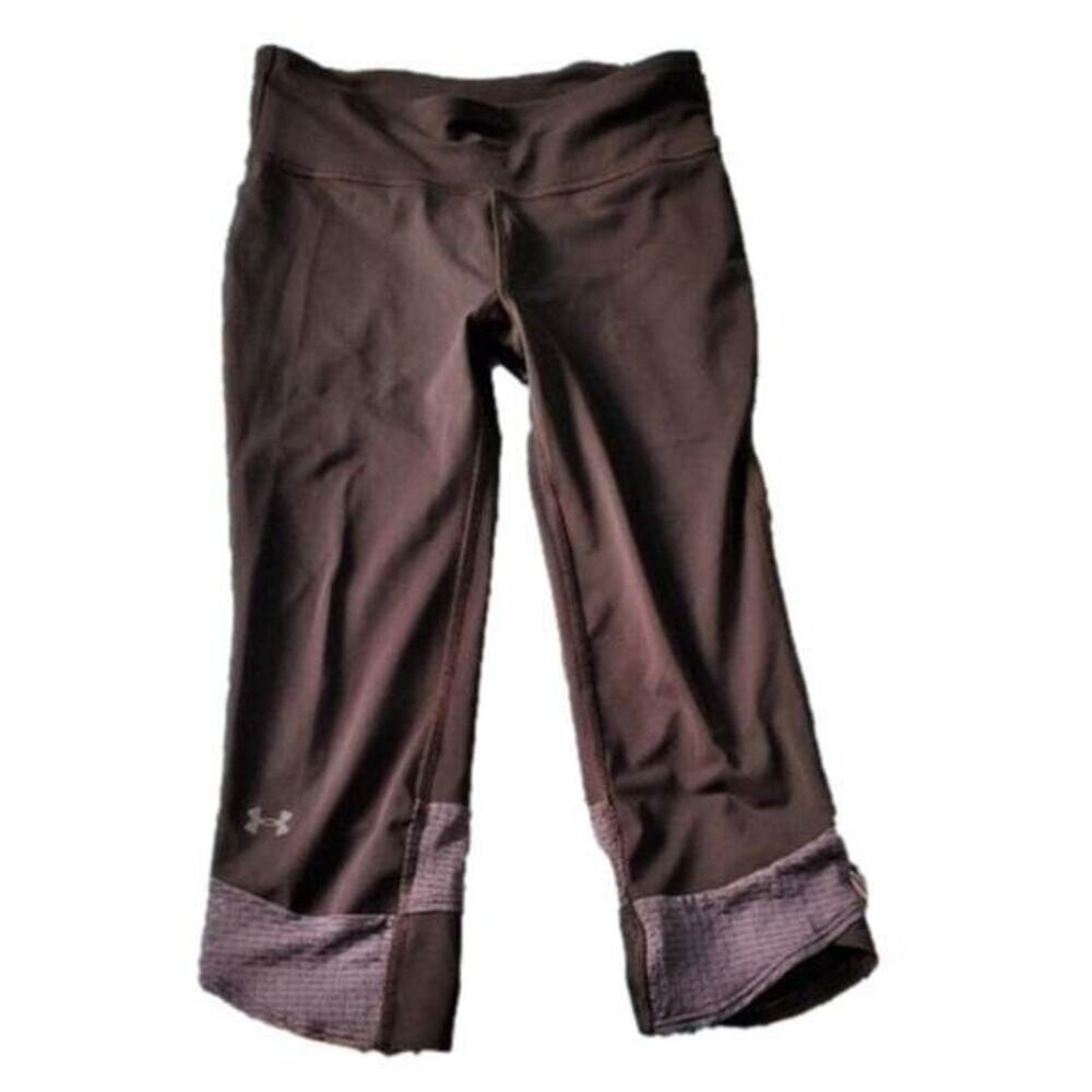 Under Armour HeatGear Compression Capri Leggings Brown Womens Small Zip Pocket